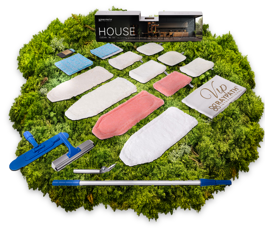 Zestaw produktów Raypath House Set prezentowany na naturalnym mchu